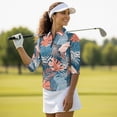 thumbnail image 4 of Uorisanigo Colored Palm Leaves Womens 3/4 Sleeve Golf Shirts Casual 3/4 Roll Sleeve Quick Dry Athletic Polo Shirts for Women Workout Sports Versatile 1/4 Zipper Outing Wear Size M, 4 of 7