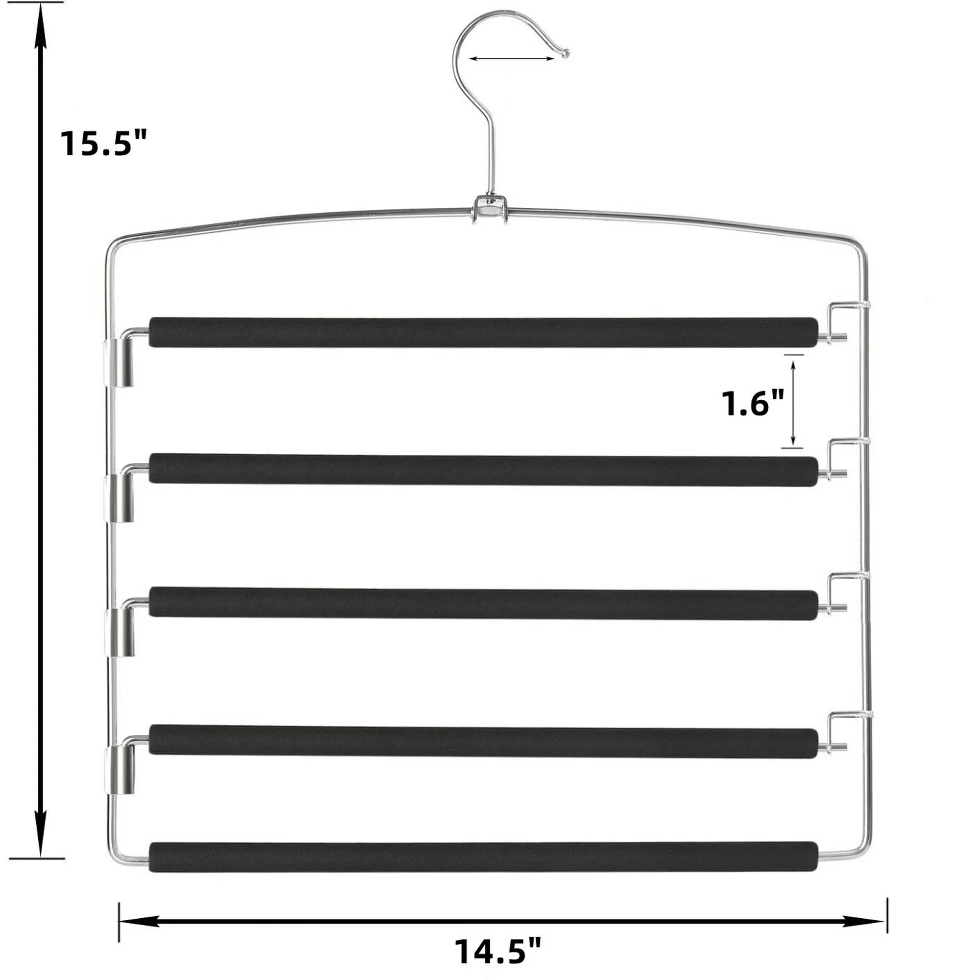 Manss Black Pants Hangers Non Slip 6 Pack Space Saving Hangers Multi-Layer Swing Arm Pants Hanger Stainless Steel Space Saver Hanger for Jeans Scarf Trouser Towel Clothes