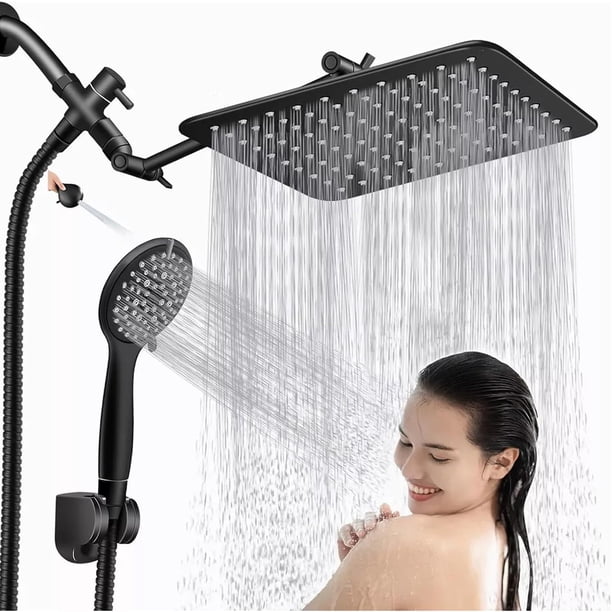 Regaderas para Baño de Lluvia de Alta Presión, Set de Cabeza de Ducha de Alta Presion, Regaderas para Baño con Modos Regadera de Mano Brazo de Extensión Soporte y Manguera etc (Negro)