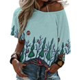 thumbnail image 2 of Red Canoe Ruffle Short Sleeve T-Shirt V Neck Shirts Pattern Cute Tops Casual Tee Long Sleeve High Quality Top, 2 of 4