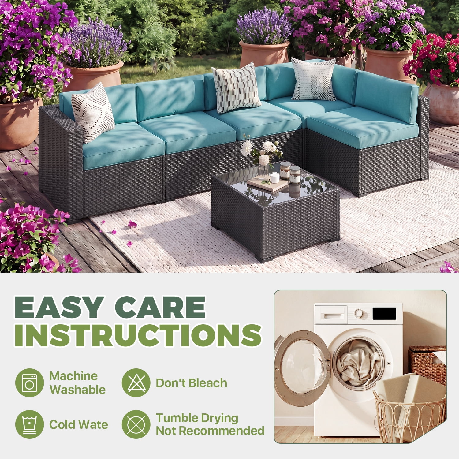 BaPiPro 11 Pack Sky Blue Outdoor Patio Sofa Cushion Replacement Covers, Fade‑Proof, Waterproof & Zippered, Wear‑Resistant, Stain‑Resistant Easy‑to‑Clean Slipcovers for Rattan Sectional Furniture