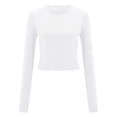 thumbnail image 3 of Arlun,Womens Plain Thin T Shirts Casual Crew Neck Stretchy Tight Tops Women's Soft Comfortable Lightweight Breathable Long Sleeve Finger Button Workout Tshirts White S, 3 of 8