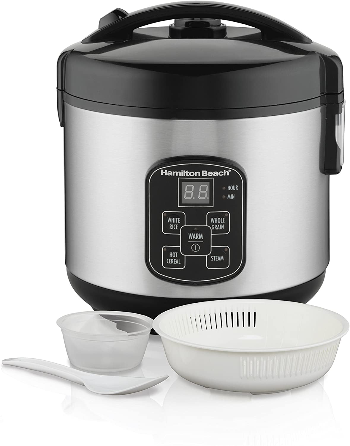Hamilton Beach Digital Electric Food Steamer & Rice Cooker for Quick,  Healthy Cooking with Stackable Three-Tier Bowls for Vegetables and Seafood,  8.25