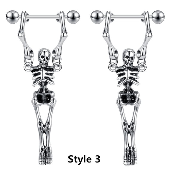 QQTDFG 1 Pair Gothic Hip Hop Skeleton Stud Earring Surgical Steel Nose Piercing Jewelry-Style 3