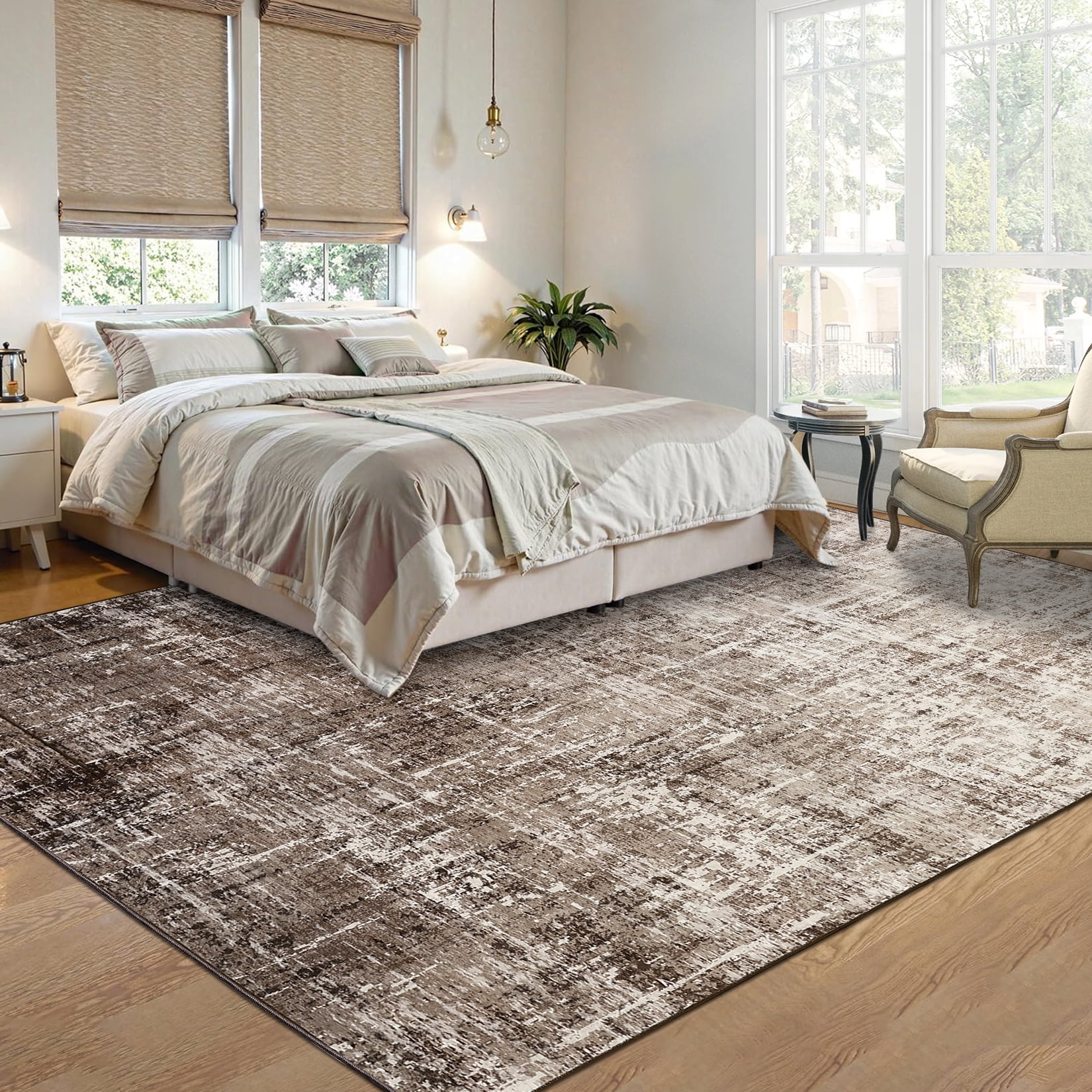 FairOnly 5'x7'Modern Abstract Gradient Color Area Rug Machine Washable Ultra Thin Low Pile Non Slip Carpet for Living Room Dining Room Bathroom,Light Camel
