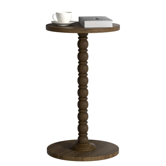 Walnut Modern Round Pedestal End Table Solid Wood Leg Small Side Table For Living Room Bedroom