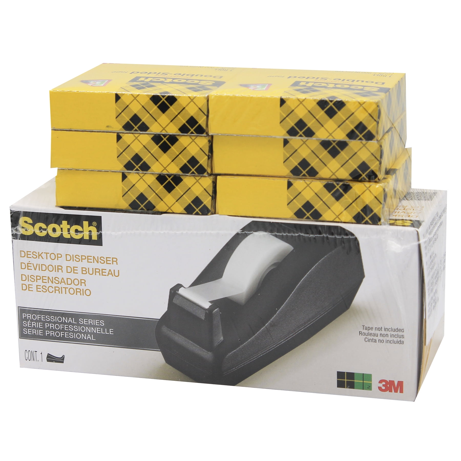 1PACK 3M Scotch® 665 Double-Sided Tape with C40 Dispenser, 1/2" x 900", 6 Clear Rolls