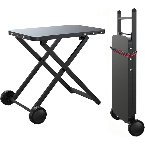 Portable Grill Table Outdoor Prep Table With 2 Wheels Pizza Oven Cart For Table Top Grill Folding Grill Cart For Camping RV Outdoor Kitchen Prep Station