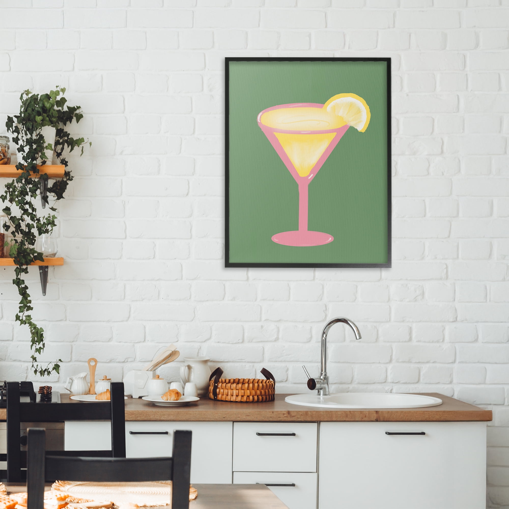 Stupell Industries Lemon Drop Glass over Green Black Framed Giclee Art, design by Robin Maria