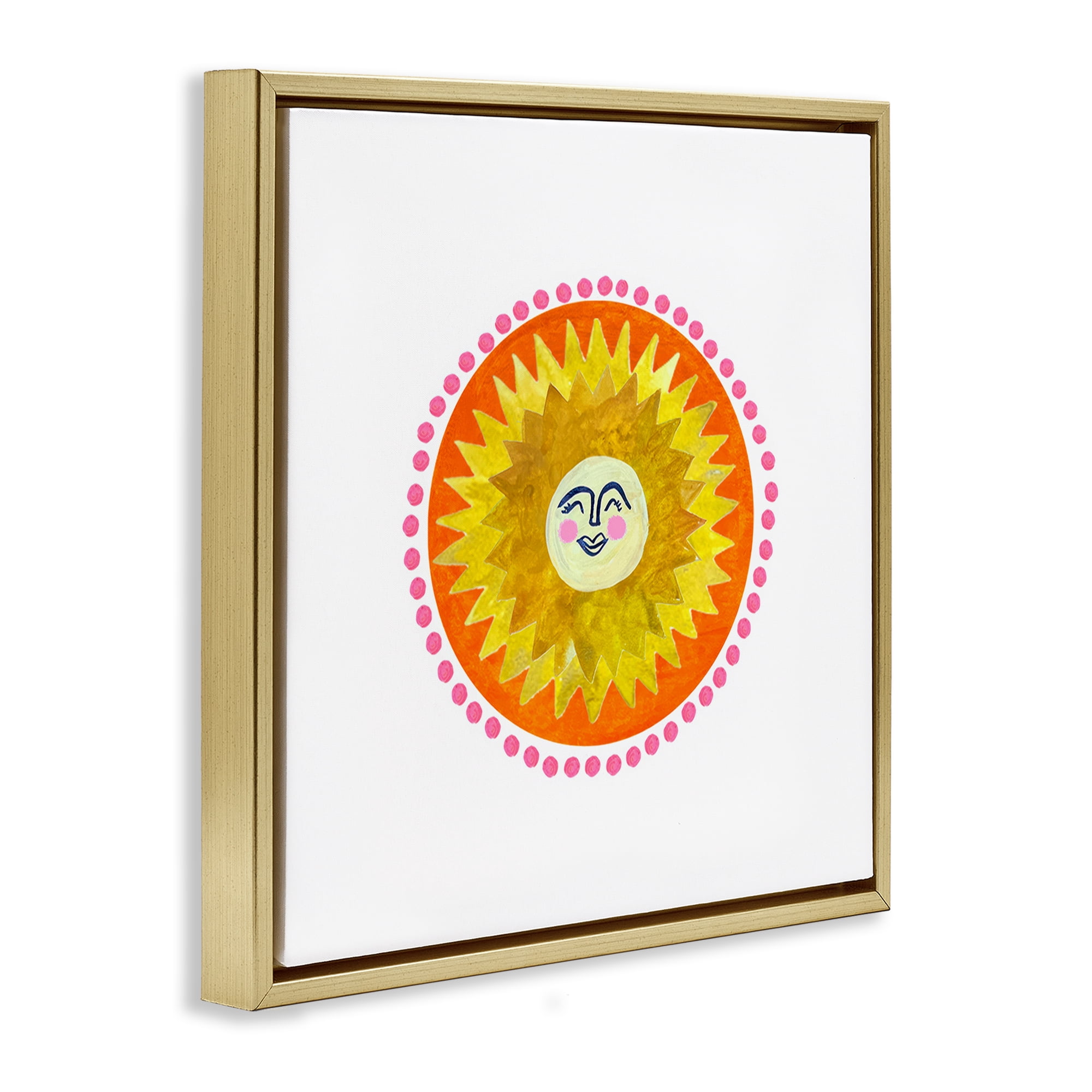 Stupell Industries Yellow & Orange Smiling Sun Gold Framed Floater Canvas Wall Art, design by Katherine Herrell Studio