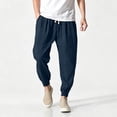 thumbnail image 2 of Men's Big & Tall Pants Cotton Linen Yoga Golf Beach Jogger Sweat Lounge Harem Pants Cropped Trousers Size M-5XL Navy, 2 of 9