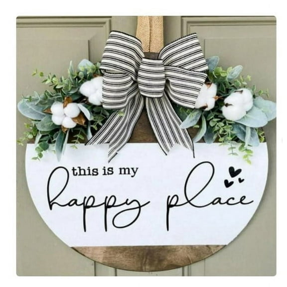 This is My Happy Place Sign Porch Decor Wood Wall Signs Hanging Rustic Lake Cabin Welcome Art Door Decorations My House Our Sweet Home Garden Farmhouse