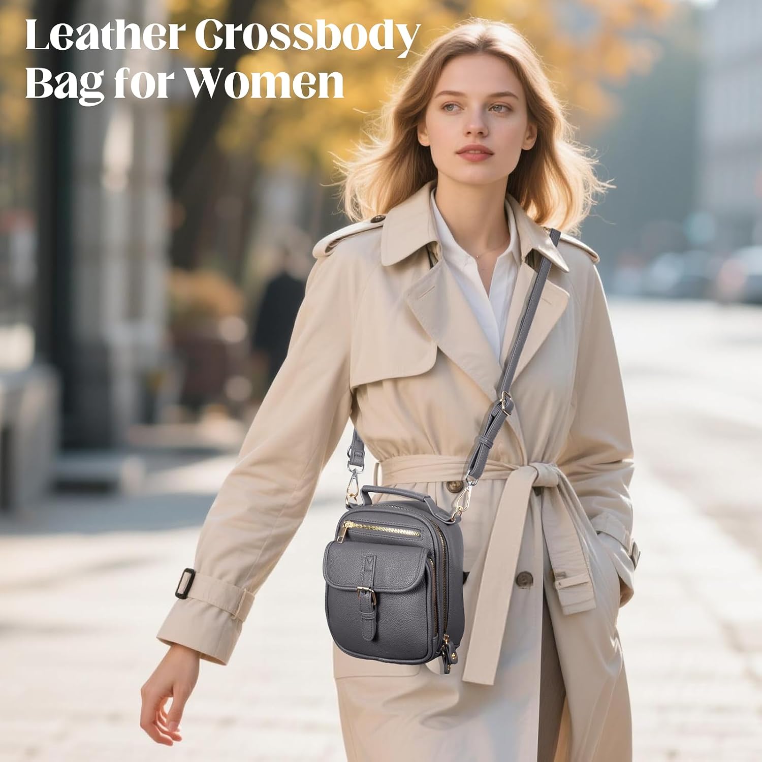 Vegan Crossbody Leather Bag for Women with 2 Adjustable Straps, Anti-Theft RFID Messenger Bag with Wallet, Small Shoulder Bag for Daily Travel