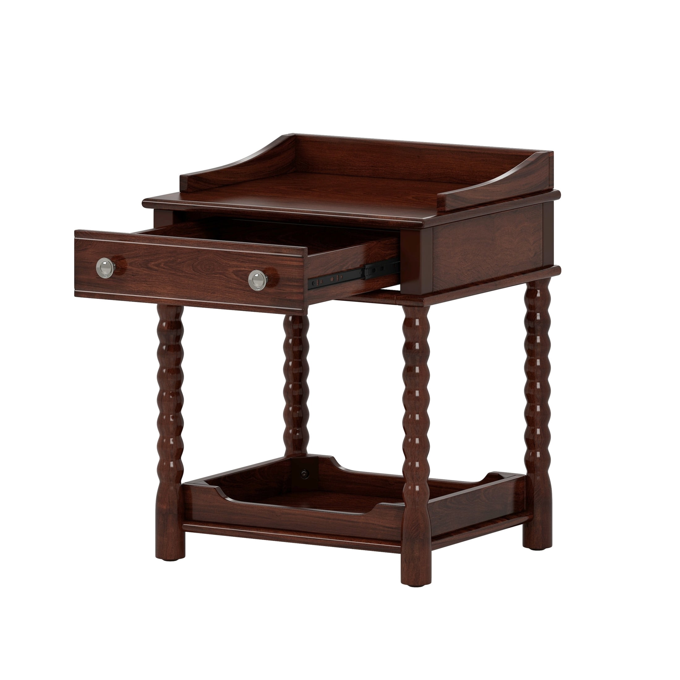 Noble House Retro Nightstand with Drawer and Open Shelf, Bedside Table with Turned Legs, Walnut