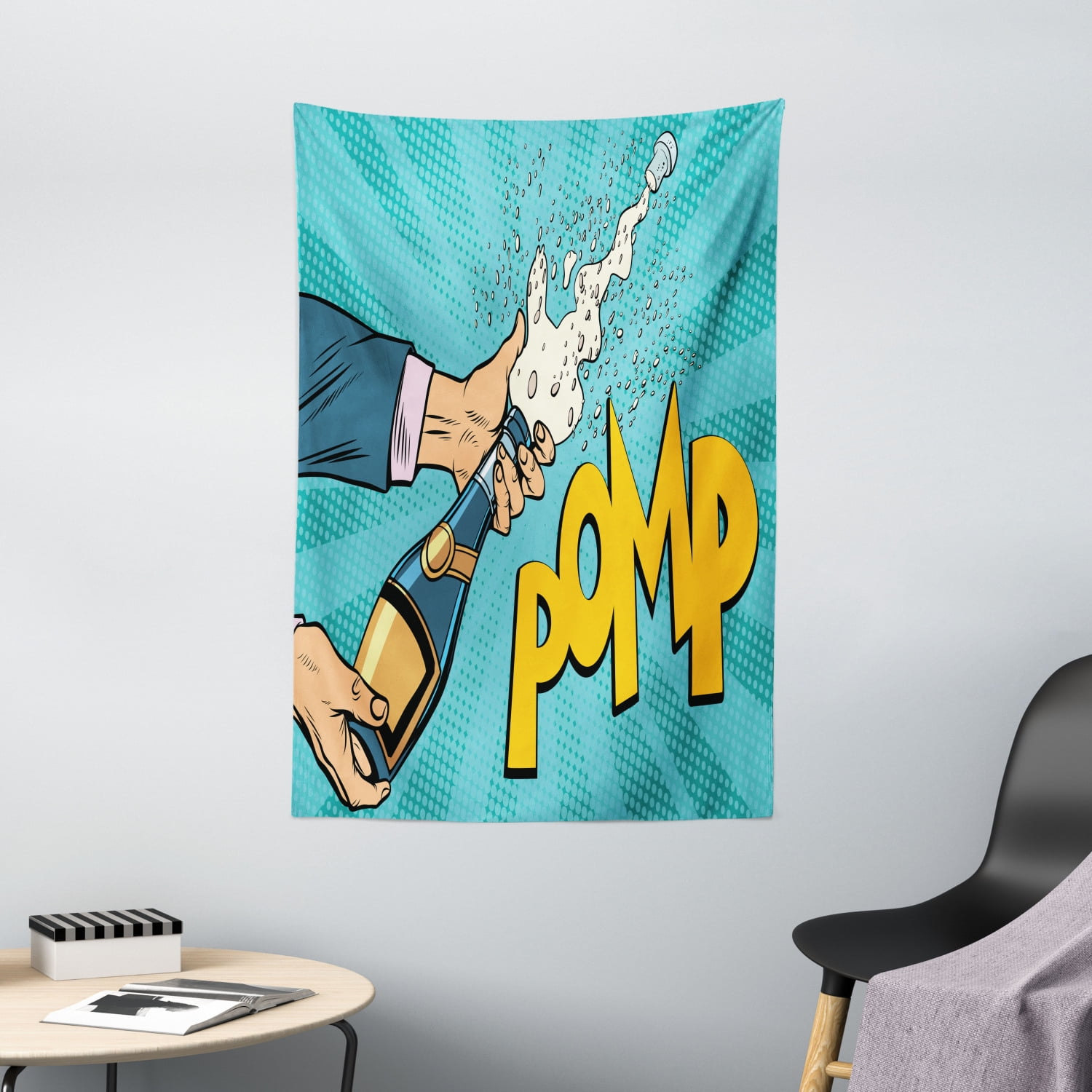 emmer biologie deuropening New Year Tapestry, Celebration Themed Pop Art Retro Graphic of Pomp Text  and Champagne, Wall Hanging for Bedroom Living Room Dorm Decor, 60W X 80L  Inches, Turquoise and Multicolor, by Ambesonne -