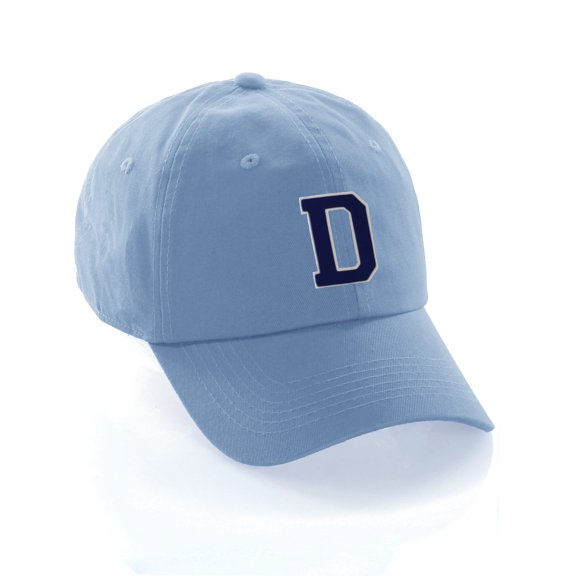 Customized Letter Intial Baseball Hat A to Z Team Colors, Sky Cap White Navy Letter D
