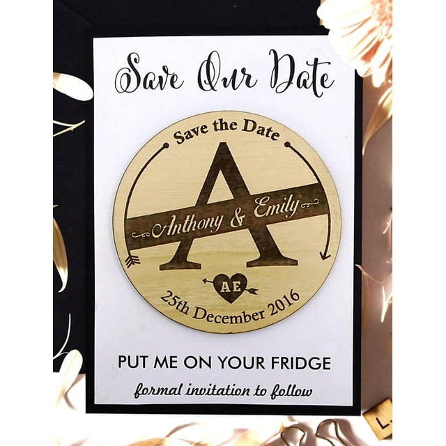 Custom Wedding Save The Date Cards 35 Rustic Engraved Wood Magnets With Envelopes Wedding Announcements
