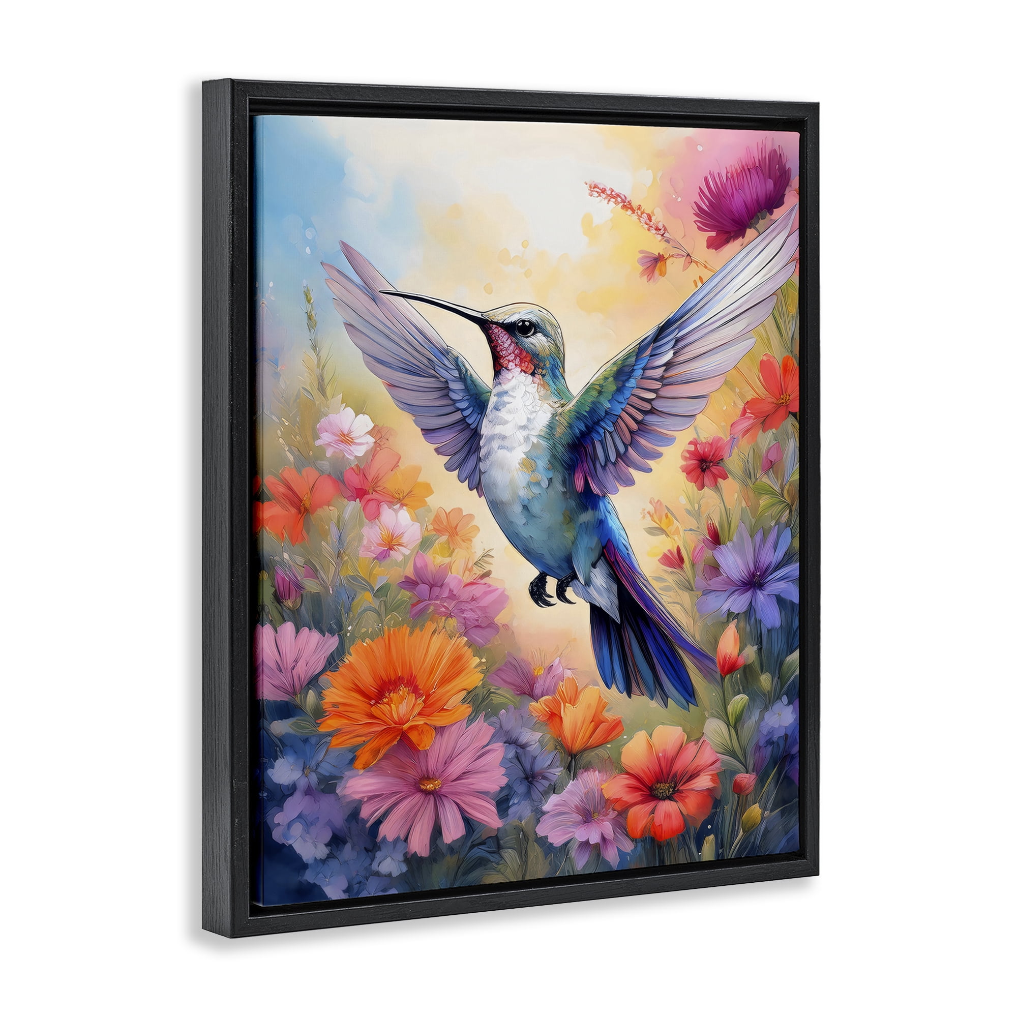 Stupell Industries Colorful Hummingbird in Bloom Black Framed Floater Canvas Wall Art, design by Creative Studio