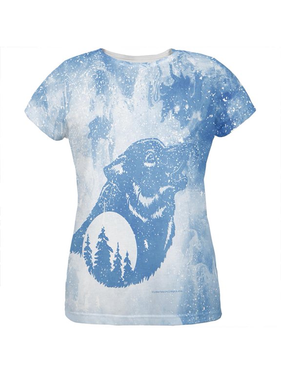 Distressed Blue Howling Wolf Silhouette All Over Womens T Shirt Multi LG