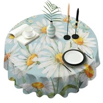 Lightblue Daisy Flower Watercolor Pattern Round Tablecloth 60"x60",Wrinkle Wipeable Table Cloth for Kitchen Dining Room Picnic Patio Party