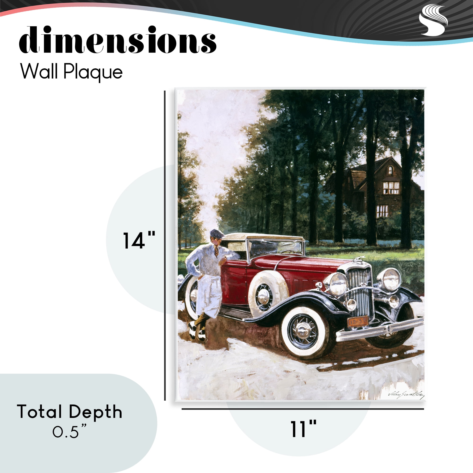 Retro Convertible Coupe & Driver Wall Plaque Art, design by Wind River Studios