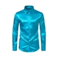 thumbnail image 2 of Frontwalk Men Dress Shirt Glossy Tops Luxury Mens Slim Fit Satin Silk Blue M, 2 of 5