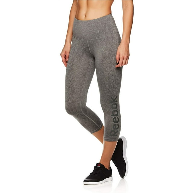 Reebok Pantalon Athlétique de Compression Capri Taille Haute pour Femmes, Gris, Moyen