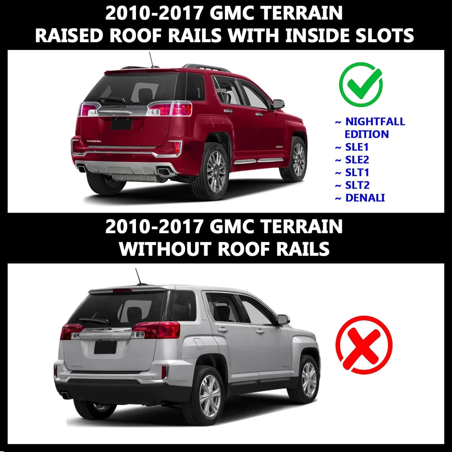 ROKIOTOEX Cougar Roof Rack Crossbars Fit for GMC Terrain 2010 2017 Raised Roof Rails with Inside Slots Lockable Cross Bars for Rooftop Cargo Box Luggage Ski Board Bike Carrier Black Walmart