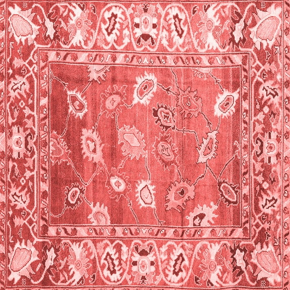 Ahgly Company Machine Washable Indoor Square Oriental Red Traditional Area Rugs, 8' Square