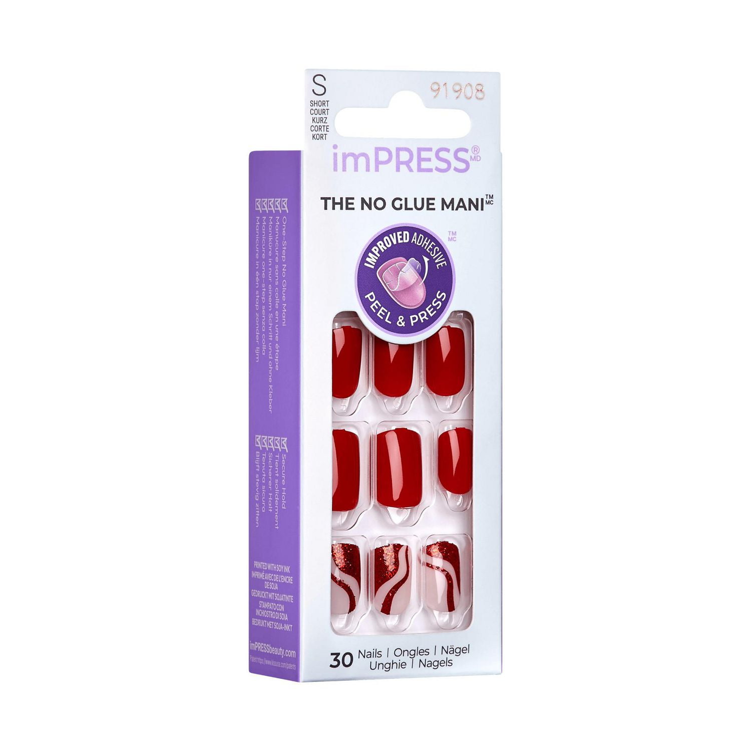 KISS ImPRESS Press-On - Fake Nails, 30 Count, Short, Press-ons.