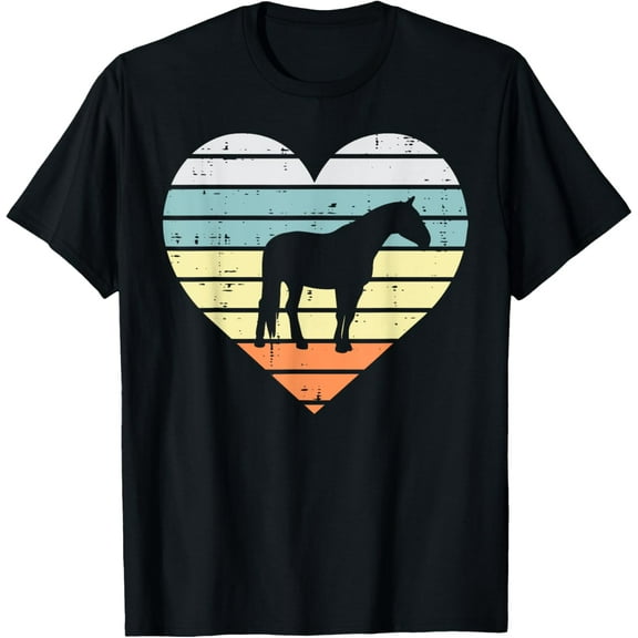 Horse Silhouette Heart Retro Love Equestrian Men Women Girls T-Shirt