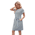 thumbnail image 1 of Vestido Camisero de Verano A Rayas de Corta para Mujer, Informal, con Lazo en la Cintura y Bolsillos, Color Negro, Talla M, 1 of 9