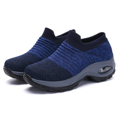 

Cara Lady Women s Wear resistant Walking Shoes Sock Mesh Slip On Lazy Shoes Blue 39