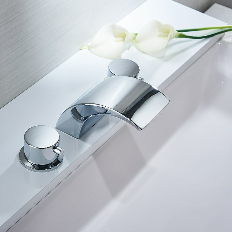 Bathroom Brushed Nickel Waterfall LED 8 Inch, 3 Hole Sink Faucet #4317