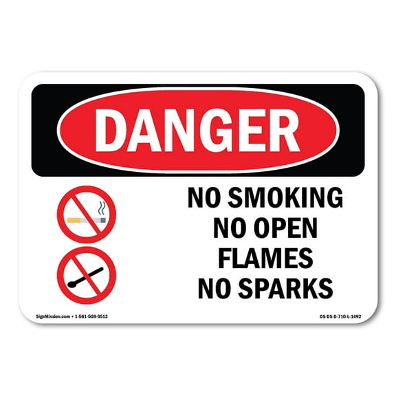 OSHA Danger Sign - No Smoking No Open Flames No Sparks | Decal | Protect Your Business, Construction Site, Warehouse & Shop Area |  Made in The USA