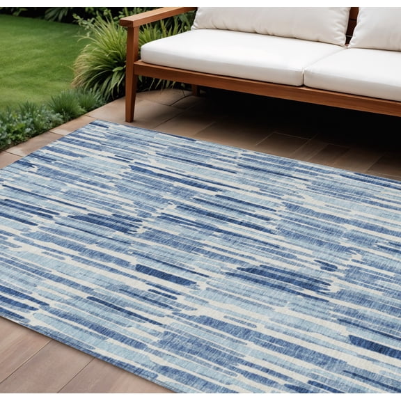 HomeRoots 584066 9 x 12 ft. Abstract Washable Indoor & Outdoor Rectangle Area Rug, Navy Blue & Sky Blue