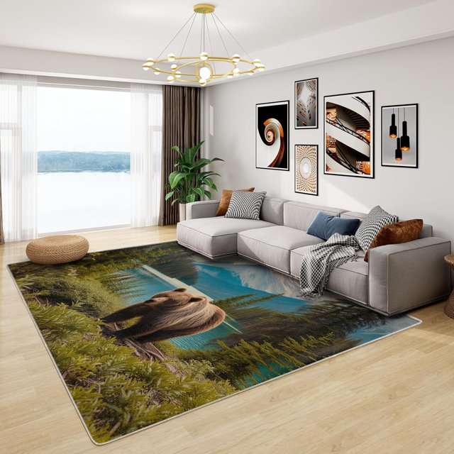 Bear Rugs for Cabin - 2x3 Rug - Bear Rug - Cabin Wild Animal Area Rug - Nature Landscape Rugs - Wildlife Carpet