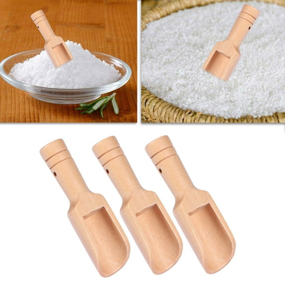 LABELEPH 3Pcs Mini Wood Measuring Spoons for Cooking Baking with Round Handle Suitable for Salt Candy