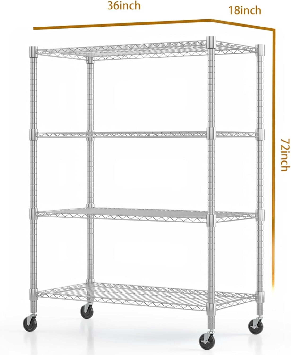 Sailvan 5-Tier Heavy Duty Metal Shelving Unit with Wheels, 1600lb Capacity Wire Storage Rack, 36"W x 18"D x 72"H, Adjustable Garage Shelves,Silver