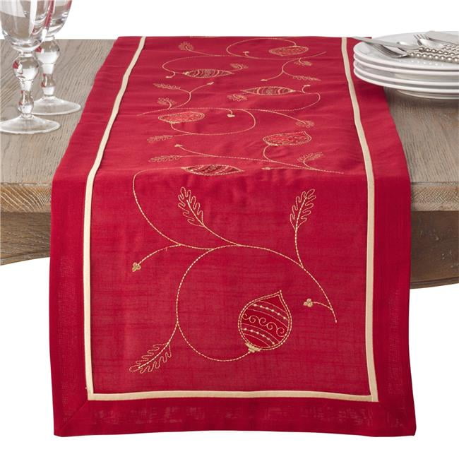 SARO LIFESTYLE Embroidered Ornament Design Holiday Table Runner 16 x 70 Red 71851.R1670B
