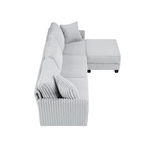 Howcool 100-inch corduroy fabric sofa with L-shaped modular 3-seat convertible sofa, built-in dual charging ports at the arms, and armrests can be freely placed anywhere,Gray