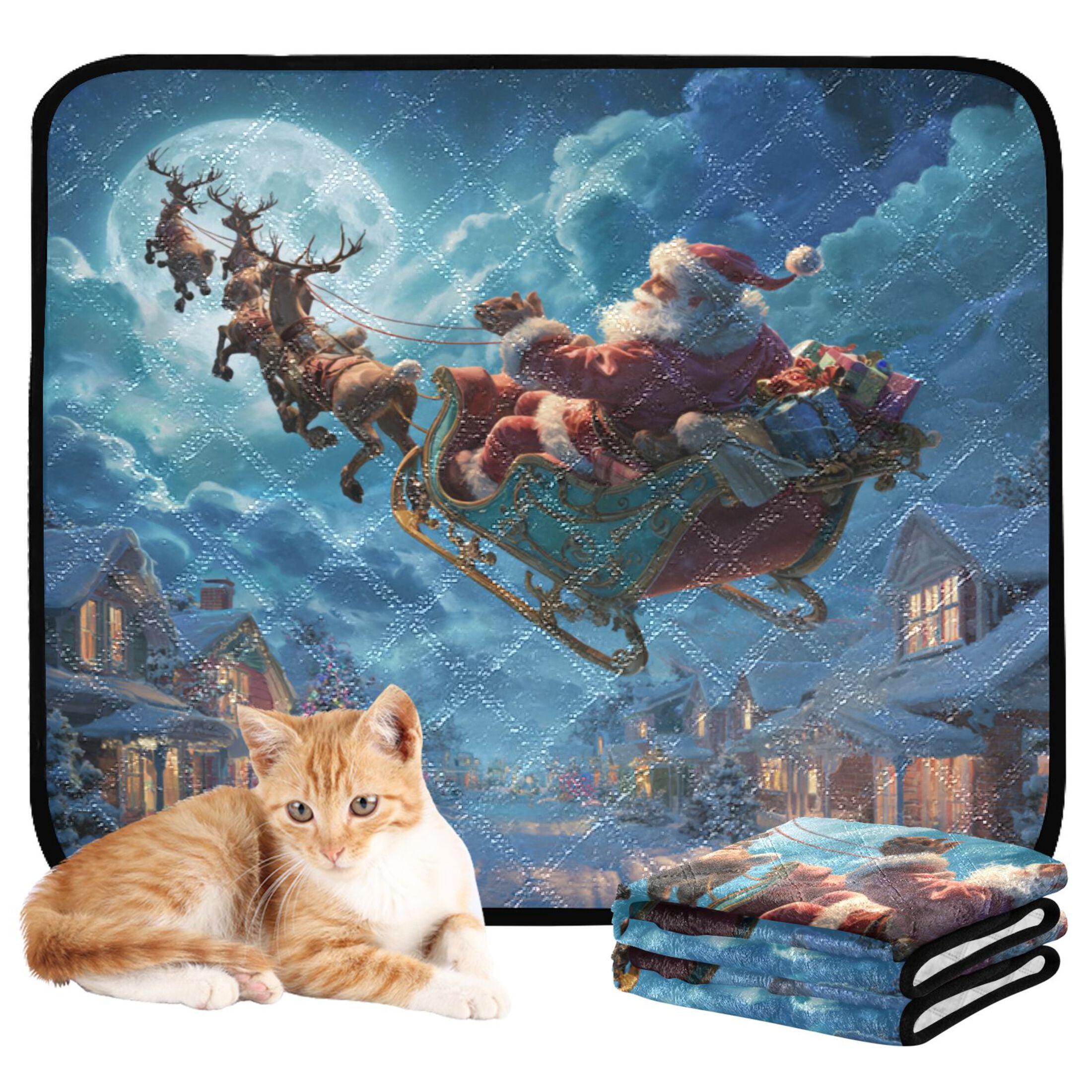 Qxltty Santa Sleigh Cat litter Pads Pet Set of 2 Diaper Mats Center Anti-leakage Layer Absorbent Soft and Comfortable