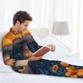 thumbnail image 5 of KLL Vintage Blue Leaf Mushroom Sleepwear Mens Flannel Pajamas,Long Cotton Pj Set, 5 of 7