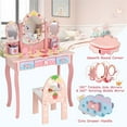 thumbnail image 3 of Pemberly Row Coiffeuse pour Enfants Princesse Table de Maquillage Chaise Ensemble avec Miroir Rose, 3 of 8