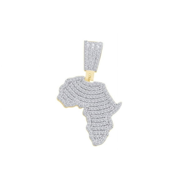 2/3ct Round Cut White Diamond Africa Continent Map Pendant 14K Yellow Gold Over