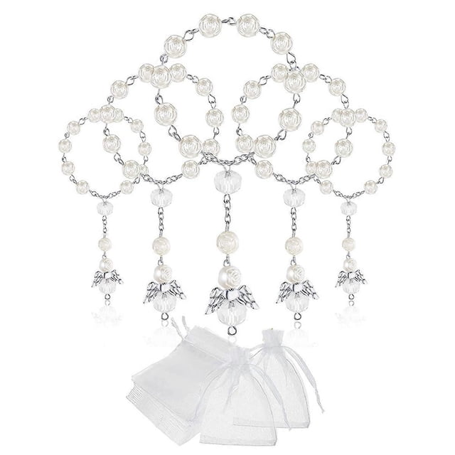 30 Pcs Baptism Acrylic Rosary Beads Mini Rosaries Angel with Organza Bags for the First Communion Ba