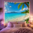thumbnail image 2 of Tropical Beach with Palm Tree and Plumeria, Serene Coastal for Beach Lovers, Botanical Wall Art, Housewarming Gift, Tapestry Wall Hanging for Bedroom and Living Room, 2 of 7