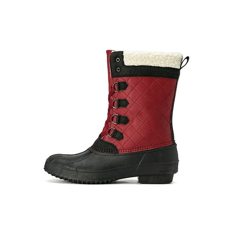 

Eloshman Womens Breathable Waterproof Winter Shoes Outdoor Warm Lace Up Mid-Calf Boot Red 6.5