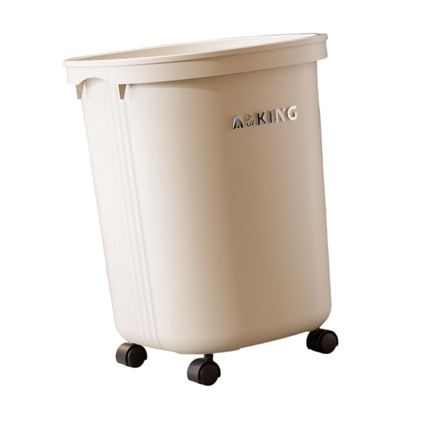 Bote de Basura con Ruedas Contenedor de Residuos Movible 30L Cubo Decorativo Y Práctico de PP Papelera con Ganchos Laterales para Bolsas Ligero Y Resi Blanco