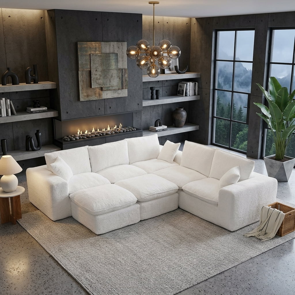 AISWORD 107" Modern Boucle Modular L-Shaped Sectional Cloud Sofa with 2 Movable Ottoman